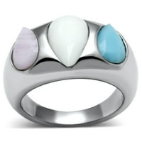 Луксозни бижута проектират неръждаема стомана, заострени женски пръстен с многоцветни синтетични стъклени камъни -
