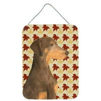 Carolines Treasures SS4377DS Doberman Fall Leave Портретна стена или врата висящи щампи, 12x16, многоцветни