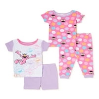 Елмо бебе и малко дете момиче тениска, къс и панталон пижама комплект, 4-парче, размери 12м-4Т