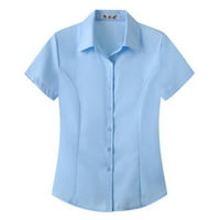 Женски бутон надолу с къс ръкав работен офис риза Лапета къса ръкав Облечена риза плюс размер ежедневен бизнес блуза официална ежедневна риза блуза училищна униформа, S-5XL