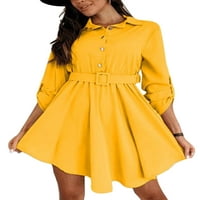 Rejlun жени кратки мини рокли копче за риза с ревера на ревера надолу по слънчев разтвор свободна люлка kaftan жълт l