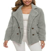 Авамо Мода Дамски размита зимна жилетка пуловер яке плюс размер дами руно отворен предно палто Връхни дрехи с джоб Светло сив хл