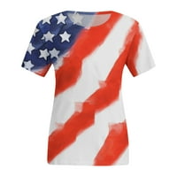 Блузи за жени Плюс размер тениска американски флаг отпечатани Бейзболна риза 4-ти юли патриотични ризи ежедневни тениски с къс ръкав, червени ХХХХЛ