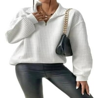 Sanviglor дамски суичър с дълъг ръкав суичърс квартал Zip пуловер върхове топъл джъмпер почивка бяло 3xl