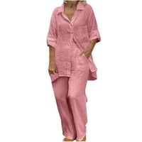 Homenesgenics Pajamas за жени поставя дамски под 20 долара. Лятна женска лятна отпечатана къса ръкав половин ръкав кръгла шия изрязан връх + ежедневни панталони Костюм комплект два салони комплект