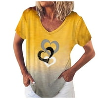 Върхове за женски модни отпечатани с v-образно деколте с тениска с къси ръкави с късо ръкави