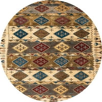 Ahgly Company Indoor Round Abstract Sangria Brown Oriental Area Rugs, 4 'Round