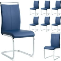 Sumdeal модерни столове за хранене комплект от 8, модерни столове за хранене с метална рамка с крак с кожа с голяма плътност, столове за хранене за трапезария, кухня, хол, синьо