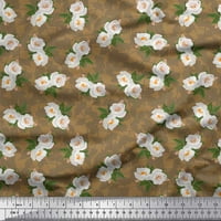 Soimoi Japan Crepe Satin Fabric Stripe, листа и флорални разтърсвания отпечатан двор