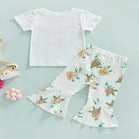 INEVNEN Toddler Baby Girl Outfits Костюм за рожден ден за рожден ден на рожден ден с тениски с цветя отпечатани панталони панталони