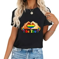 Гей гордост облекло ЛГБТ Rainbow Flag Heart Unity Graphic Tees за жени - идеални за обличане или надолу