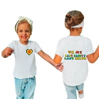 Тениска на Rovga за момичета върхове големи момчета с къс ръкав любовна буква отпечатана кръгла врата пуловер ежедневна детска тениска двустранна тениска за печат