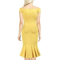 Лятна спестяване на клирънс рокля miarhb дами от рамо v шия жълто m