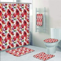 Попек цветно комбинирано смесено маково цветни венчелистчета пролетна градина боя баня комплект душ завеса за баня за баня за килим за килим за килим и капак на тоалетния капак