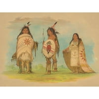 Катлин, Джордж Блек Модерна Рамка Музей Изкуство Печат, Озаглавен-Трима Индианци Рикари, 1861