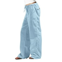 Дамски ежедневни Плътен цвят свободни джобове ластик колан панталони дълги панталони за жени пътуване, работа