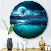 Дизайнарт 'романтична Луна и облаци над дълбоко синьо море' Морски и крайбрежен кръг метална стена арт-диск на 23