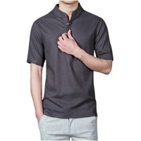 Мъжки големи и високи ризи на Хенли с къс ръкав Небрежни основни модни тениски стоят яка редовно прилягане на ежедневната блуза