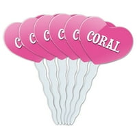 Coral Heart Love Cupcake Picks Toppers - Комплект от 6