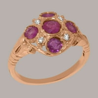 Британски направени 18K Rose Gold Natural Ruby & Diamond Womens Anniversary Ring - Опции за размер - размер 9.25