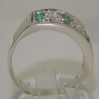 14k бяло злато натурален диамант и изумруден женски лентен пръстен