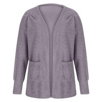 Yubatuo Дамски жилетка женски твърд цвят жилетка свободно прилягане тънък двоен джобен плюшено палто Кардиган за жени лилаво xl
