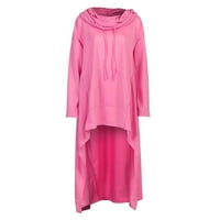 Розови тениски за жени плюс размер дълъг ръкав качулка върхове солиден пуловер