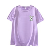 Gotyou Spring Tops Women's Sexy Fashion тениска Небрежно къси ръкави летни отпечатани върхове лилави l