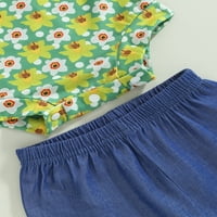 Новородени момиченца панталони комплект флорални принт на мухата ръкав на романски върхове + панталони от дънкови панталони + лента за глава