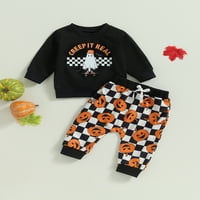 Lieserram Toddler Kids Boys Boys Halloween Clothes Cettes Mesets 2t 3T Pumpkin Plaid Print Суичър с дълъг ръкав и еластични панталони за бебешки тоалети