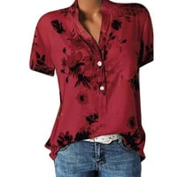 pxiakgy тениски за жени жени печат джоб плюс размер къс ръкав блуза лесна горна риза дамски тениски червени + m