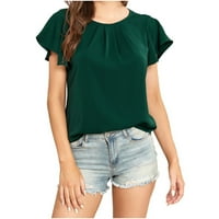 Scyoekwg блузи за жени класически солиден цвят спокойно прилягане лято модерен тениски с къс ръкав облечени ежедневни върхове за кръгла врата ризи разчистване на зелено s нас
