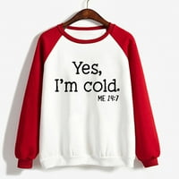 Jsaierl Lightning сделки днес да, Im Cold Sweatshirs Loose Fit Trendy Letter Print Sweatshirt Top Top reglan ръкав удобно есенно пуловер Crewneck Sweatshirts