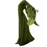 Рокли за жени падат зимни готически ретро солиден цвят O-neck с дълъг ръкав топка рокли maxi рокли зелени xxxl