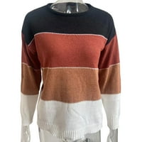 Жени пуловер O-Neck с дълги ръкави с дълги ръкави оребрени маншети Пуловер пуловер Лейди Зичен райета Цвят цвят свободен топъл пуловер пуловер