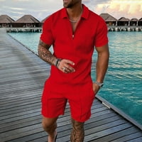 Sngxgn къси костюми мъжки тоалети Мъжки личност спортни комплекти летен тоалет комплект къси ръкави тениски и къси панталони стилни ежедневни потни костюми Fasion Red XL