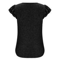 Дамски летни върхове облечени ежедневни блузи плътни цветове отгоре v-образно деколте с късо ръкав черно m