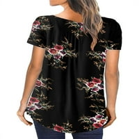 Женски отпечатани Хенли V-образен блуза Блуза плисирана риза на туника