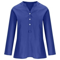 Tdoqot ризи с дълъг ръкав за жени- туника блузи памучно бельо ежедневно v-образно лице, които са падащи върхове със сини размер 4xl