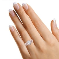 Oval & Round Cut Lab създаде Moissanite Diamond Three-in-One Halo Angagement Promise Ring за жени Сватбена лента, комплект в 14K Rose Gold -11.5