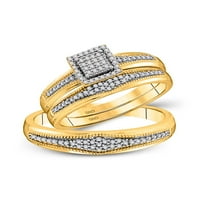 Солидна 10k жълто злато негово и нейното кръгло диамантен клъстер съвпадащ двойка три пръстена булчински годежен пръстен сватбени ленти комплект CT. -