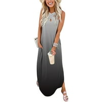 Cuekondy рокли за жени Небрежен градиент свободно слънце дълго кръстосано кръстосано без ръкави Сплит Макси плаж с джобове Лятна рокля