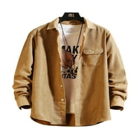 Класическа риза на яке за ревера за мъже за мъже пластир джоб плюс размер обикновен връх есен ваканция твърд цвят ежедневен жилетка khaki 4xl