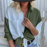 Ризи с дълъг ръкав за жени ежедневни капки раменна яка на яка цветен блок бутон надолу ризи летни работни блузи блузи