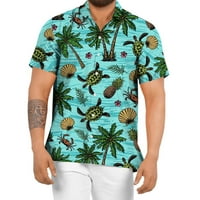 Мъжки ризи Мъжки пролетта лято ежедневни флорални плажни тропически ежедневни копчета с къси ръкави ризи мъже ризи светло синьо + s