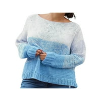 Дамски торбисти небрежни градиент на дълъг ръкав плетен пуловер пуловер джъмпер плетка