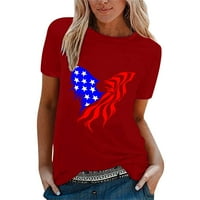 B91XZ Основни върхове за жените за случайна небрежна независимост Звездна тениска за риза с къс ръкав хлабав топ топ 4 юли дрехи, размер s