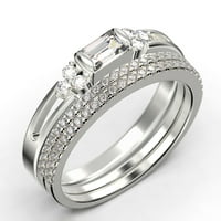 Класически минималистичен 2. Карат багет нарязана диамантен мосанит годежен пръстен, сплит сватбен пръстен в 10k плътно бяло злато, обещаващ пръстен, юбилеен пръстен, трио пръстени