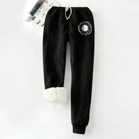 Frostluinai зимни суитчъни за жени плюс размер шерпа облицовани атлетически джогинг руно панталони Слънчогледов отпечатани топли джогинг панталони W DrawString & Pockets