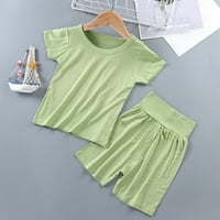 Летни тоалети момиче къс ръкав Яка риза и ежедневни шорти комплект зелено 140